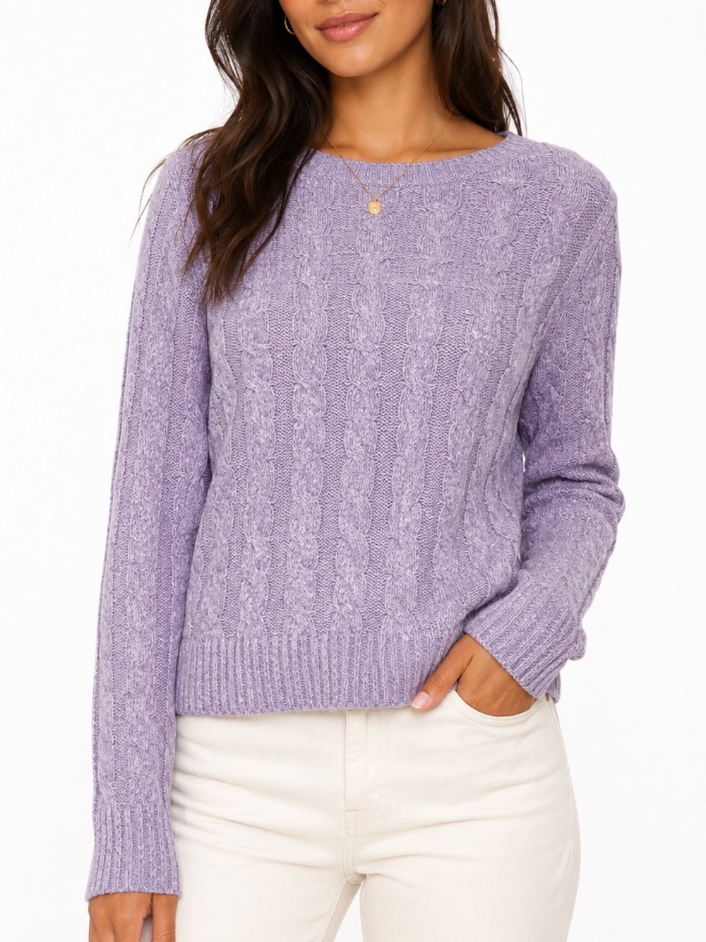 Lands’ End Drifter Lavender Cable Knit Cotton Sweater Size M